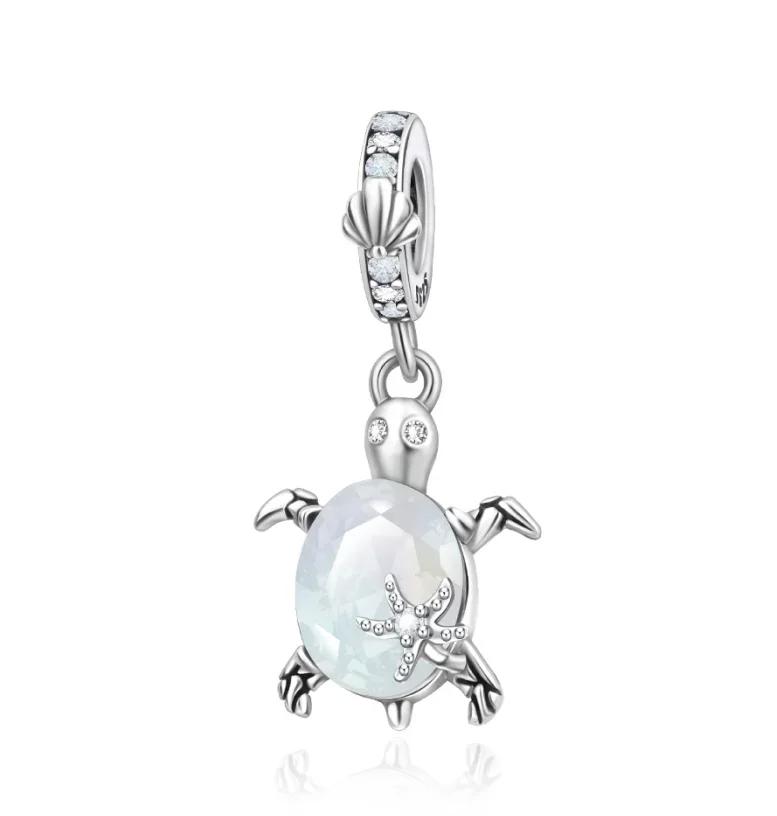 New Summer Murano Glass Sea Turtle Dangle Charm Colorful Crystal Pendants Fit Original Bracelet Copper Fine Jewelry