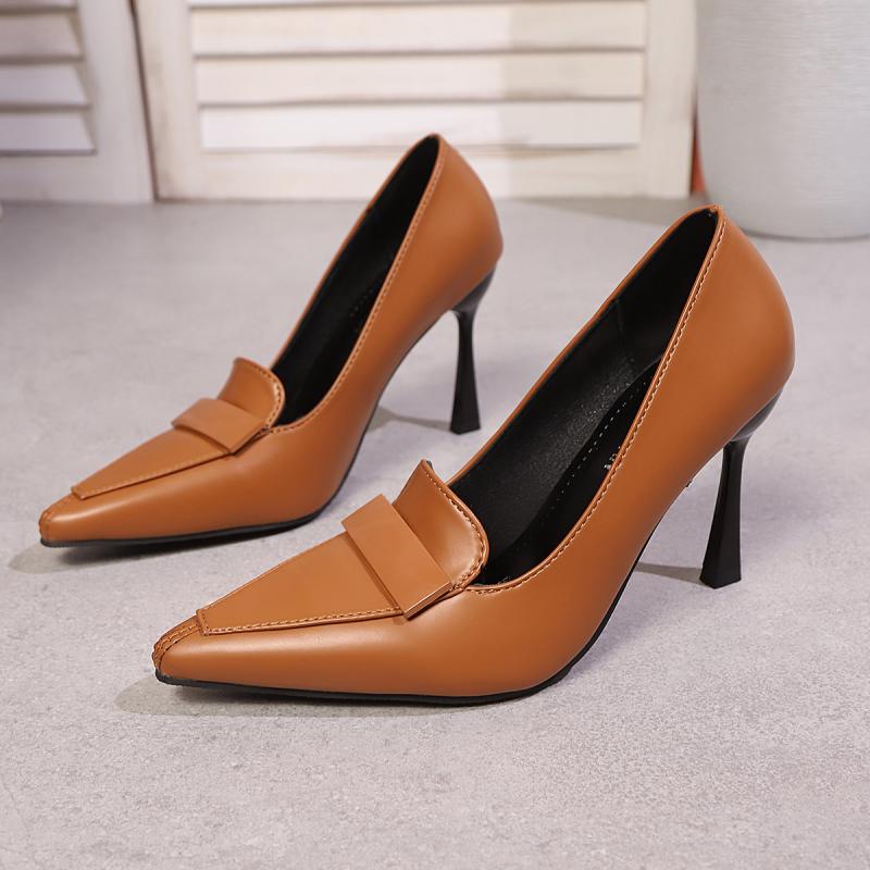 Vintage Pointed Toe Super High Heel Pumps Women 2025 Summer Brown Slip On Wrinkled Decorative Loafers Elegant Office Shoes Women