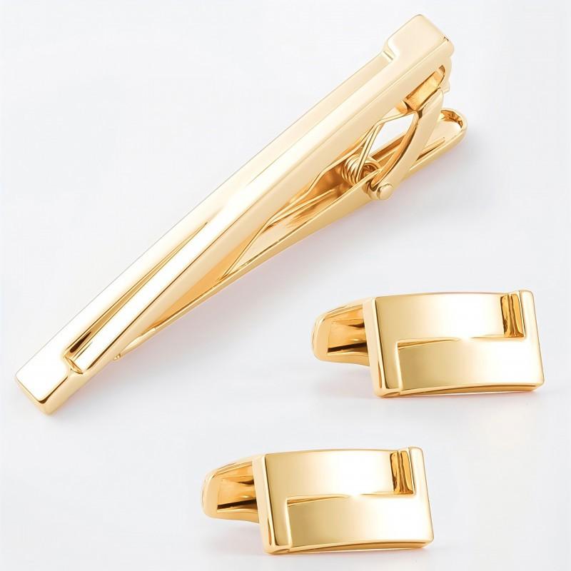 

Classic Business Style Tie Clip Cuff Link Collar Combination Set STXC-0010 золотистый