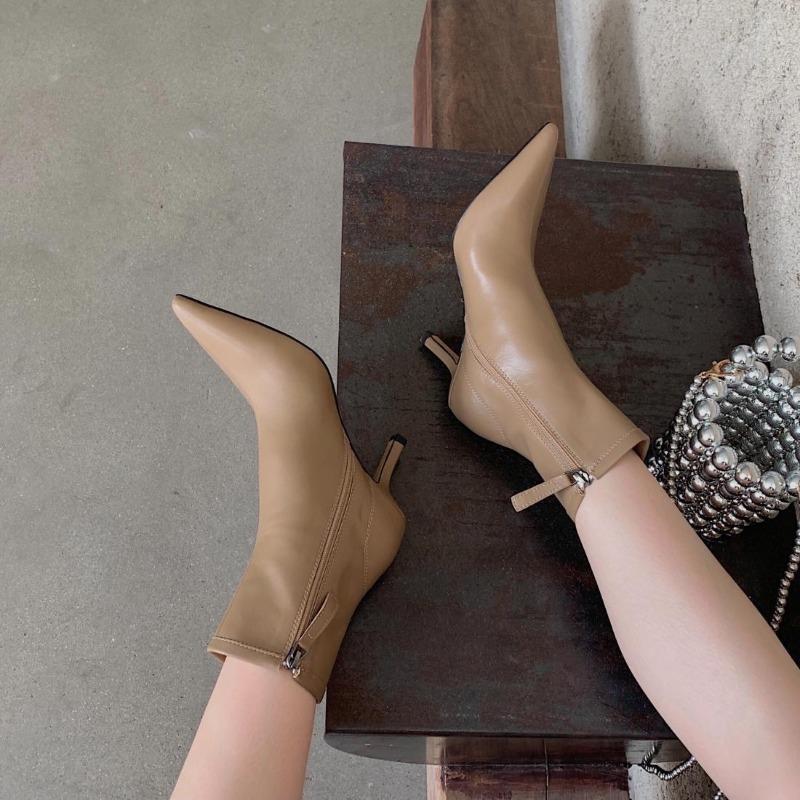 French Pointed Toe Booties Women 2026 New Skinny Boots Stiletto Heels Autumn and Winter 35