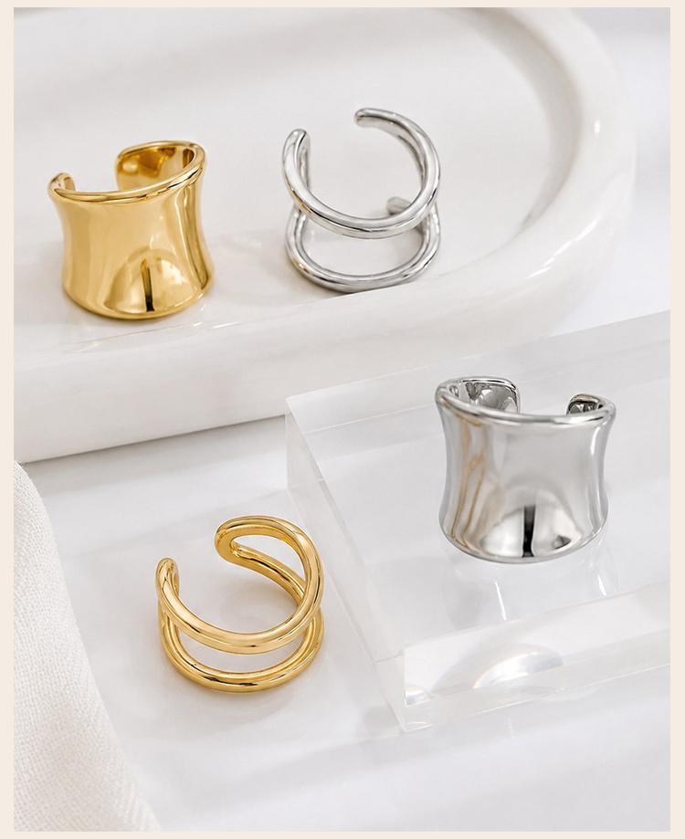 Ear Cuff Set Non Piercing for Women, Gold Plated Helix Cartilage Clip, Waterproof Wide Dome Hollow Double Row Wire Earrings