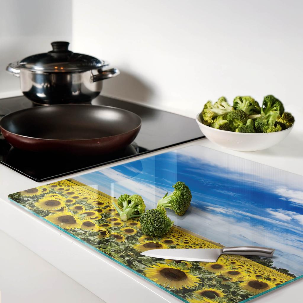Glass Kitchen Cutting Board With Sunflower Field Graphic 60X52 Cm