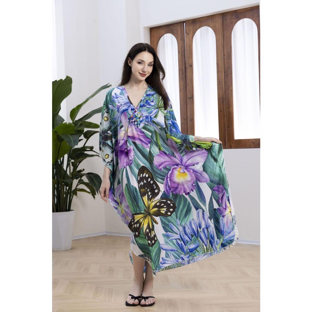 New Beach Smock, Printed Dress, Long Gown, Vacation Beach Dress
