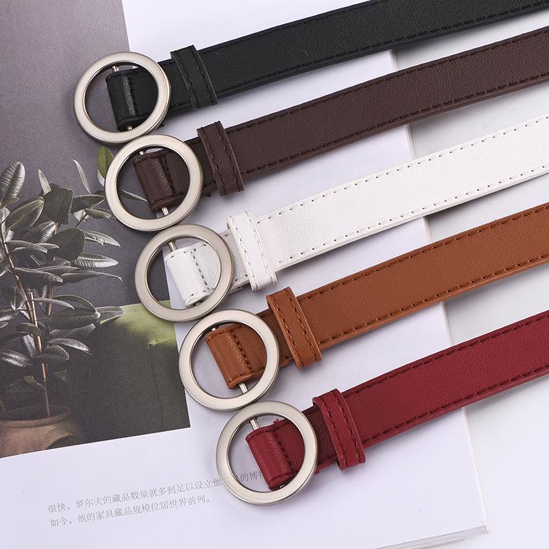 Non-Porous Round Buckle Belt, Female Student Fashionable Simple Decorative Thin Belt, Round Ring Casual Pants Belt