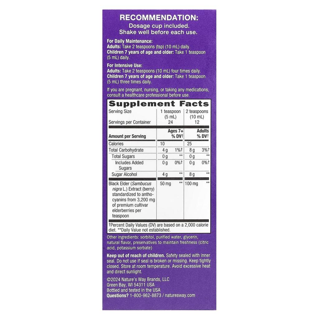 Nature'S Way, Sambucus®, Traditional Immune Boosting Syrup, Sugar Free, Elderberry, 50Mg, 120Ml (4Fl Oz)