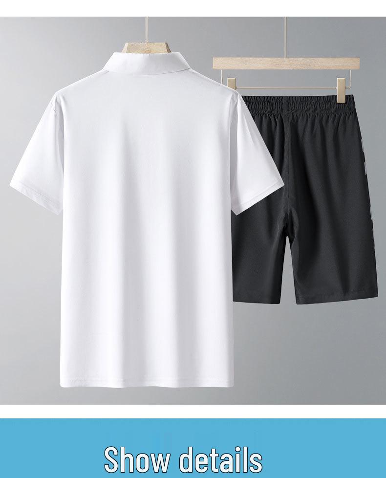 Men's Summer Ice Silk Casual Two-Piece Set: Short-Sleeved Shirt and Loose Shorts for Middle-Aged and Elderly