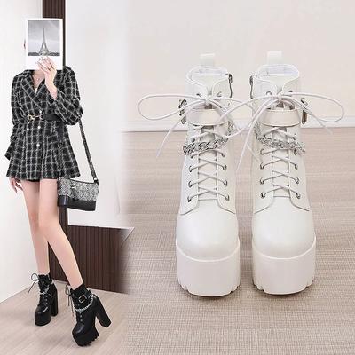 Dames Enkellaarzen Platform 14cm Trends Zwart Korte Laars Winter Herfst Leer Gothic Punk Hakken Feest Schoenen Dame Grote Maat 41