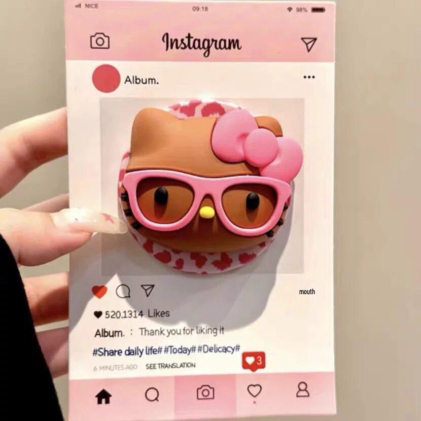 Cartoon Kitty with Glasses: Magsafe-Compatible Magnetic Phone Holder – Retractable, Strong Attraction