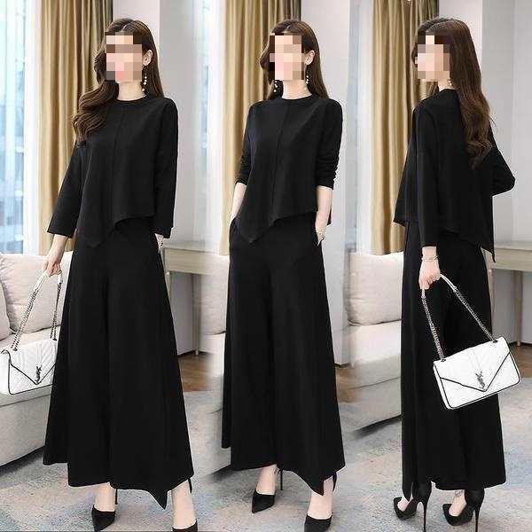 2026 Spring/Autumn Women's Slimming Wide-Leg Pants Skirt Suit - Age-Reducing, Tummy-Concealing, Stylish Two-Piece Set