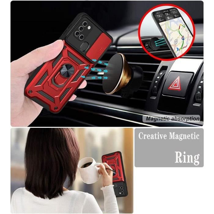 Coque de Protection - PROSHOP - Samsung A21S - Rouge - Verre Trempé - Anneau Antichoc