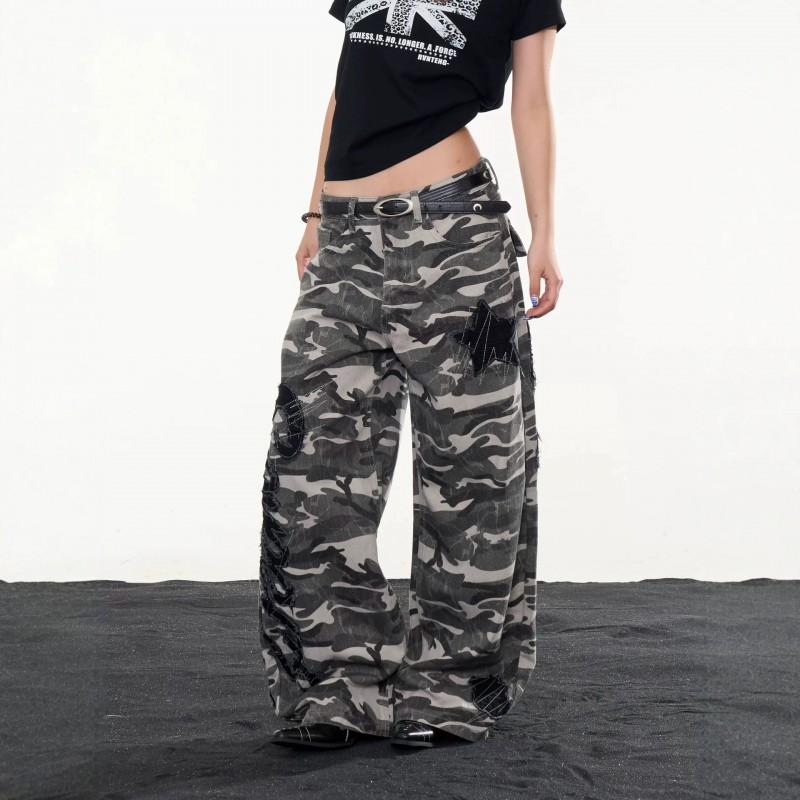 Hip Hop Camo Cargo Jeans 2026 Mid Rise Loose Fit Casual Pants Women