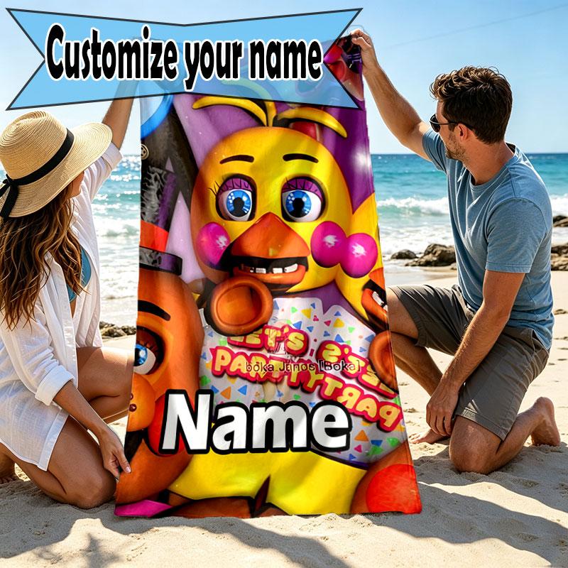 Personalisierter Strandtuch mit individuellem Namen für Five Nights at Freddy's, für Reise Camping Strandparty Heimdekoration, Geburtstagsgeschenk für Familie & Freunde