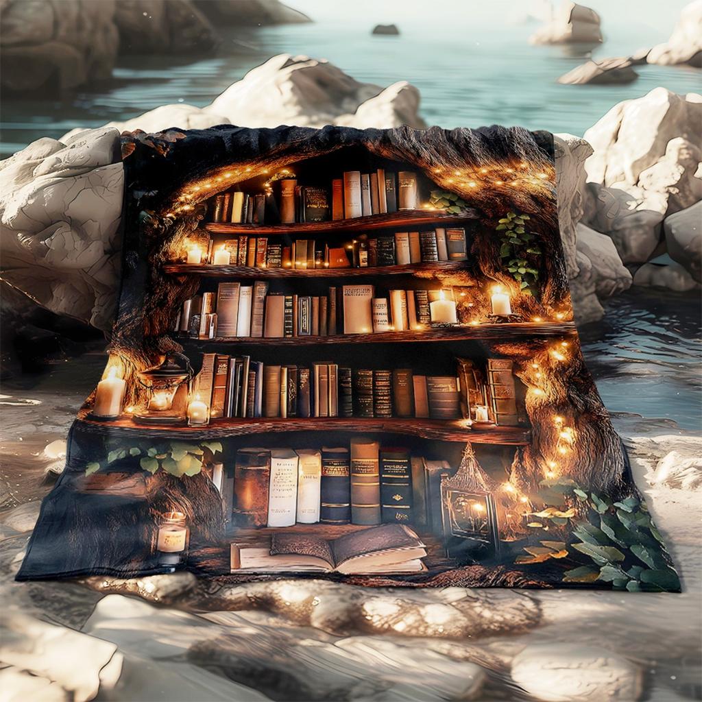 Magic Tree Library Blanket Fantasy Bookshelf Fleece Throw Cozy Reading Nook Decor Soft Warm All Season Home Gift