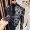Autumn 2025 Women's High Neck Lace Mesh Top, Stylish Hollow-Out Base Layer with a High-End Feel