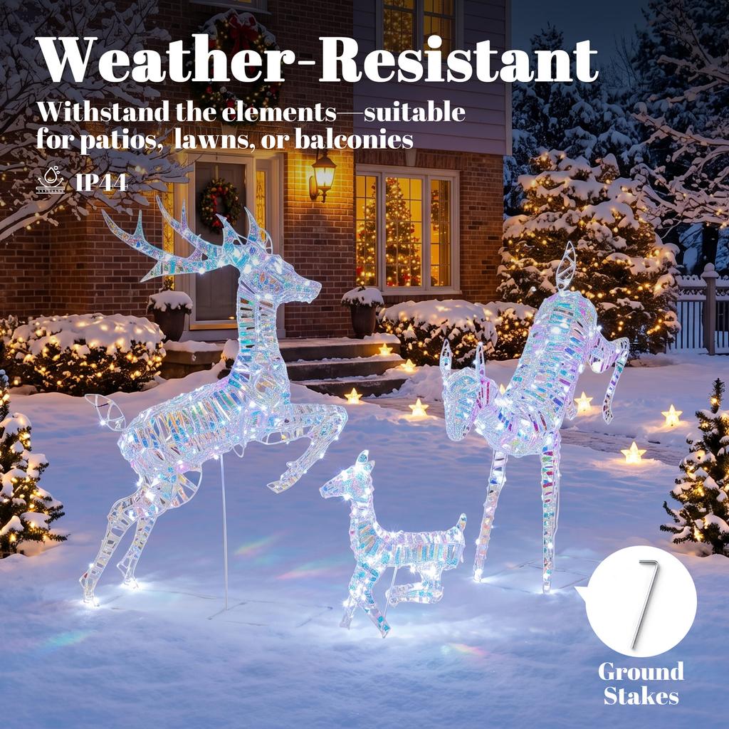 3-Piece Lighted Reindeer Family Set, Iridescent Christmas Decor