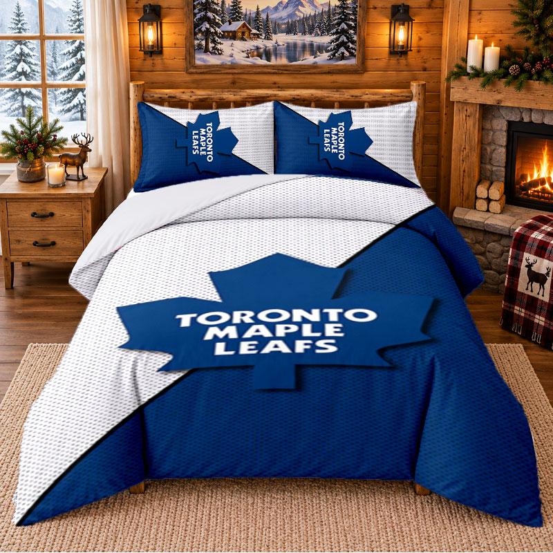 Drukowany 3-częściowy komplet pościeli Wzór Toronto Maple Leafs Prześcieradło Poszewka na poduszkę Do wystroju sypialni