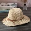 Women's Summer Handmade Crochet Straw Hat with Floral Pattern, Wide Brim Sun Hat, Hollowed-out, Foldable, Sun Protection Beach Fisherman Hat