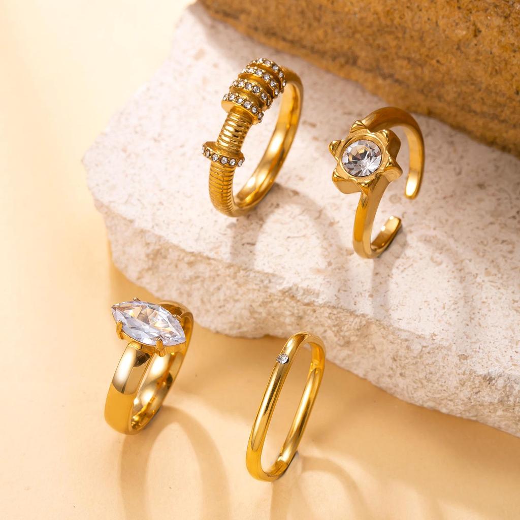 Elegant Titanium Steel 18K Gold Plated Index Ring with Diamonds