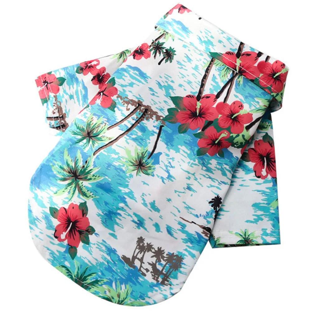 Summer Dog Shirt Hawaiian Beach Pet Clothing Coconut Tree Flower Print Puppy T-Shirt for Small Dogs Cats Vest Camp Shirt for Pug