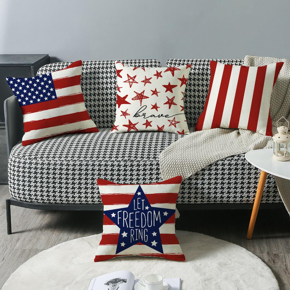 Independence Day Pillow Five-Pointed Star Print Car Cushion Bedside Cushion Linen Pillow Case