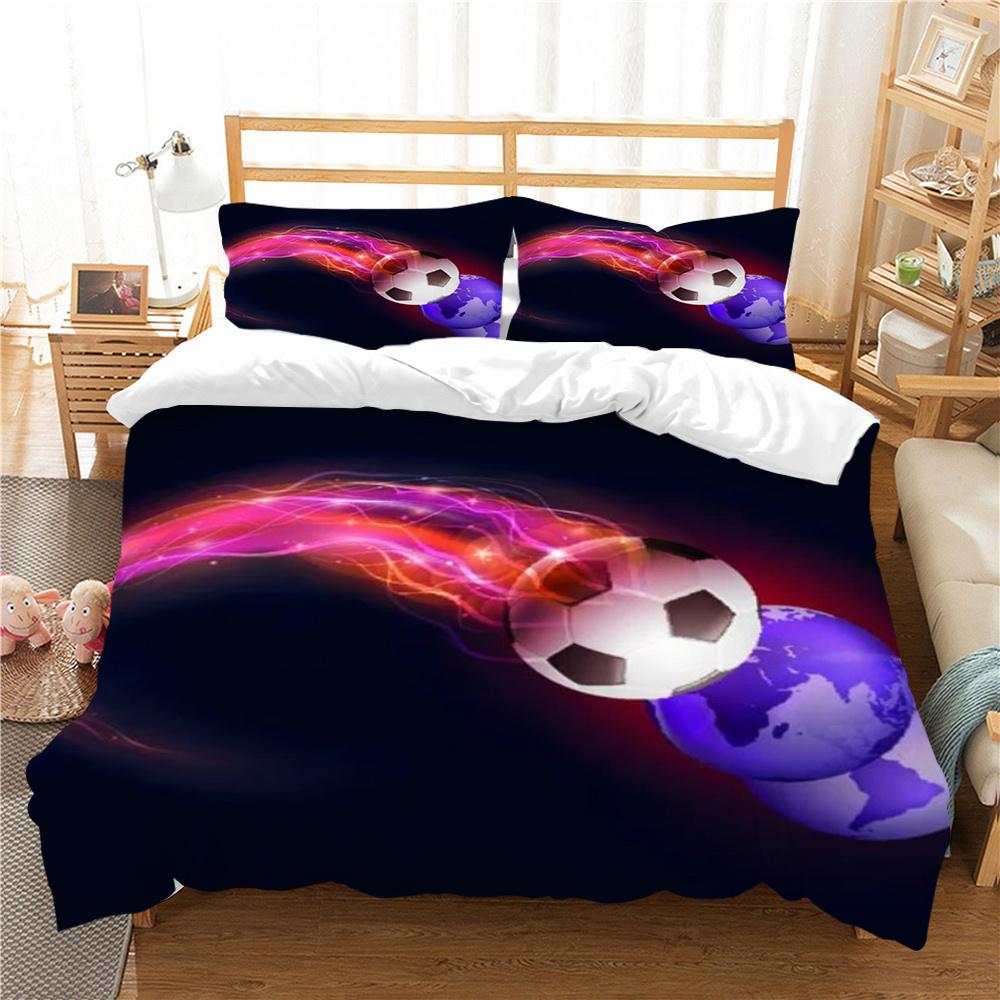 Hot Sell 2/3pcs Bedding Set Breathable Comforter Duvet Cover Set 3D Football Design Microfiber Comfortable Bed Cover Suit