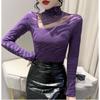 Spring Autumn Classic Women Turtleneck Long Sleeved T-Shirt Fashion Sexy Hot Diamonds Tees Elastic Slim Girl Tops Blouse