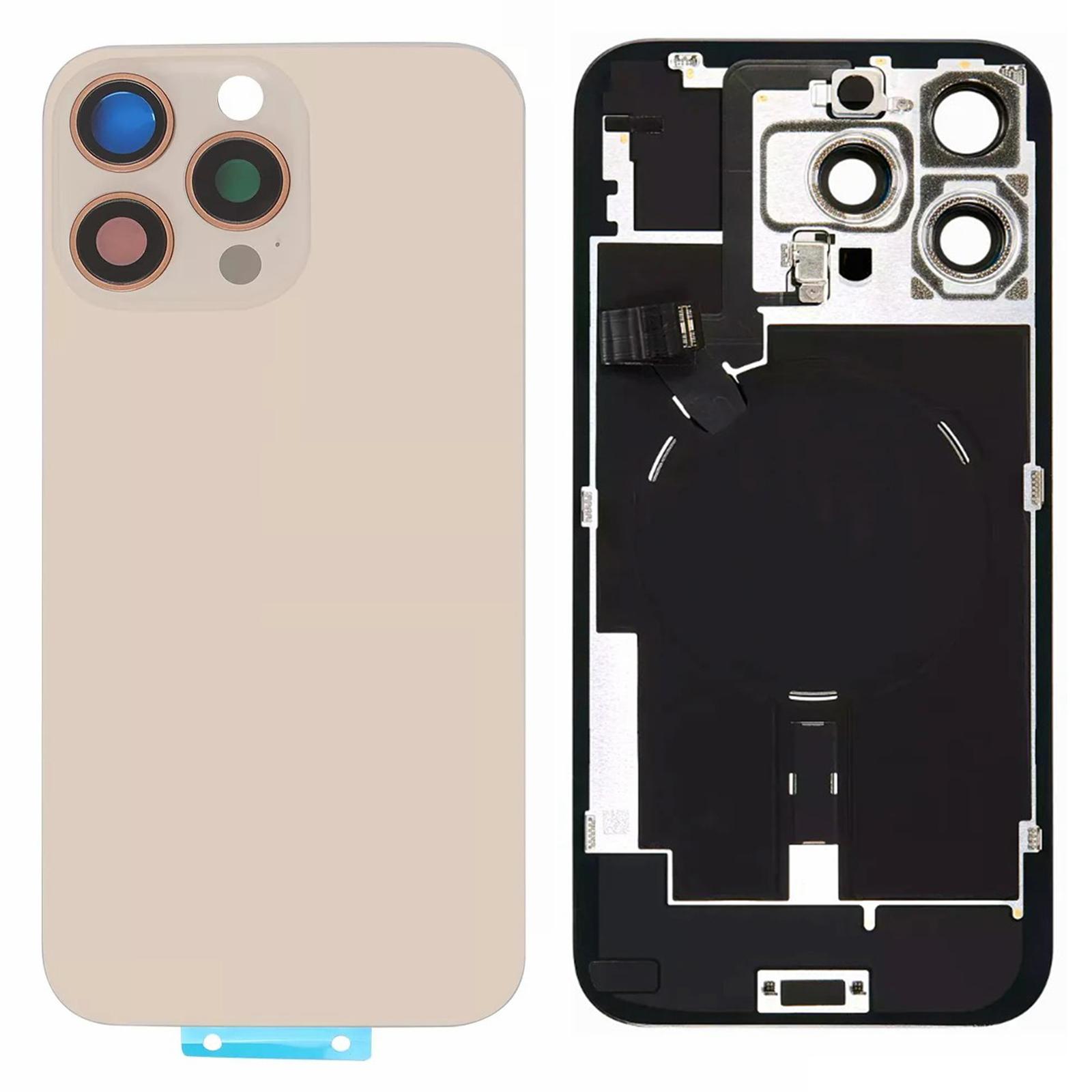

For iPhone 16 Pro Max Battery Housing Cover+Camera Lens Cover+Bracket+Wireless Charging Port Cable Gold
