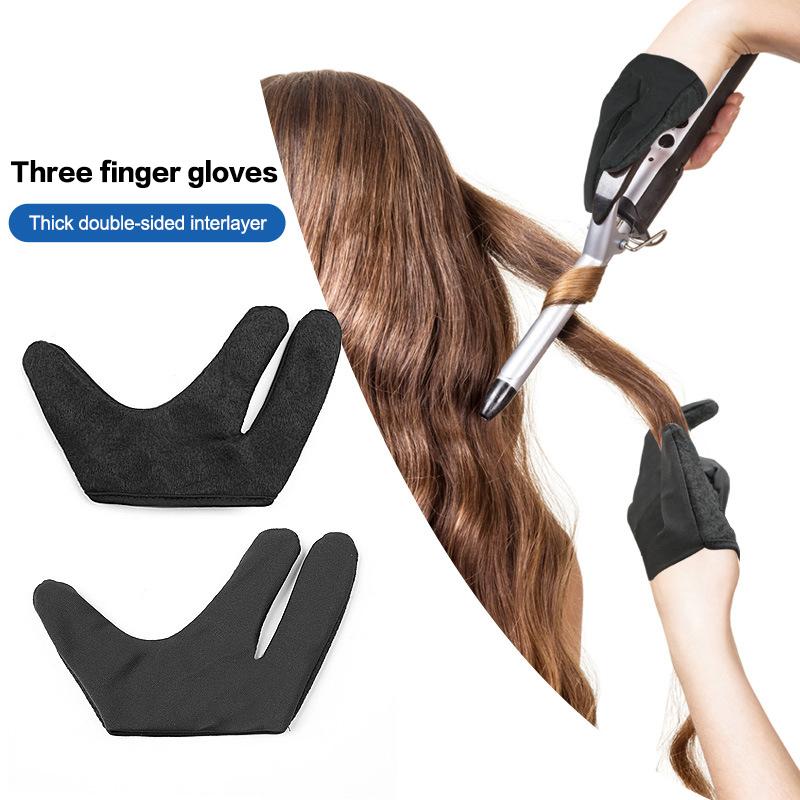 3 Finger Heat Resistant Gloves Mittens Protection Gloves Curling Wand Glove Reusable Heat Geat Gloves Barber Hair Styling Tools