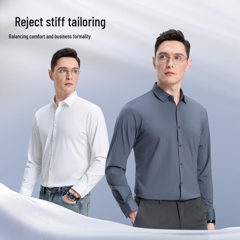 ROMON Men's Long Sleeve Wrinkle-Free Business Shirt