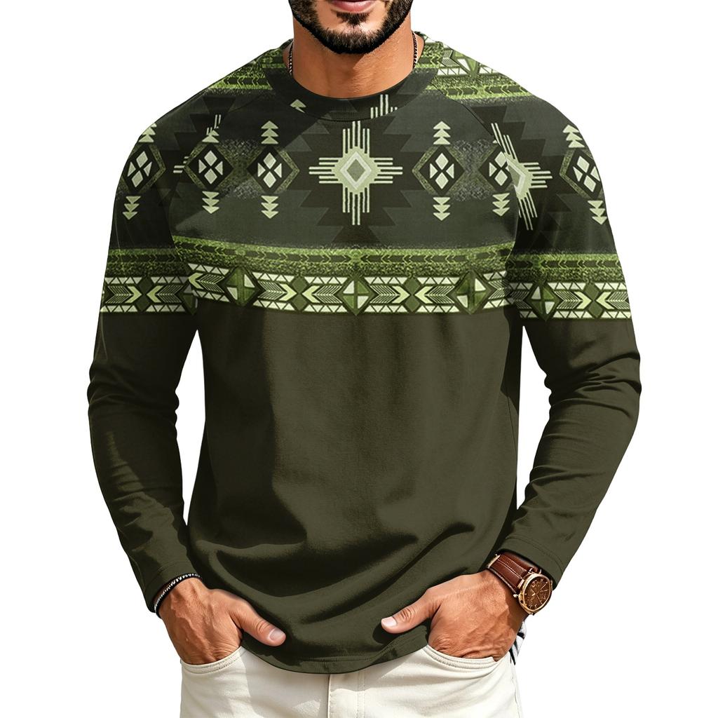 Men's Round Neck Raglan Long Sleeve Casual T-Shirt