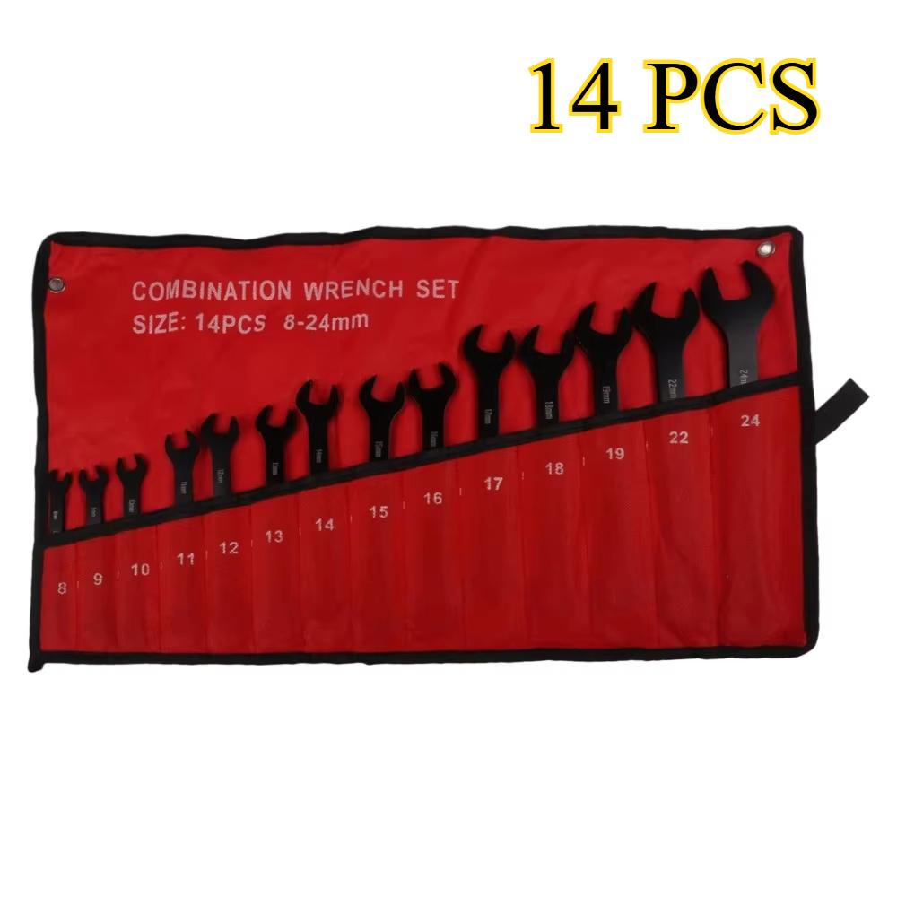 

14PCS 8mm-24mm Metric Wrench Set 12-Point Plum Blossom Ring Spanner & Open-Ended Combination Wrench Kit for Home/Garage Repair