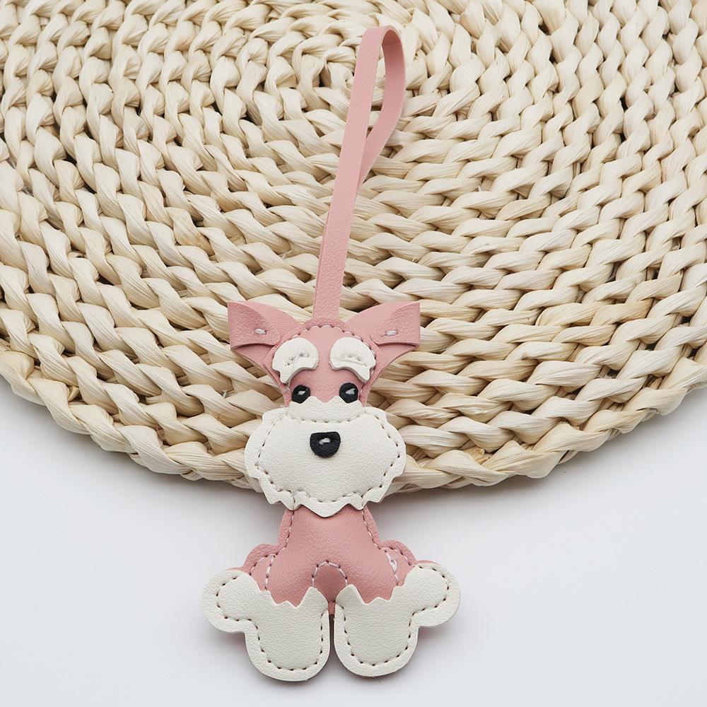 Schnauzer Dog Keychain PU Leather Animals Keyring Hanging Ornament Backpack Handbag Charm Gift For Men Women Korean Bag Charms
