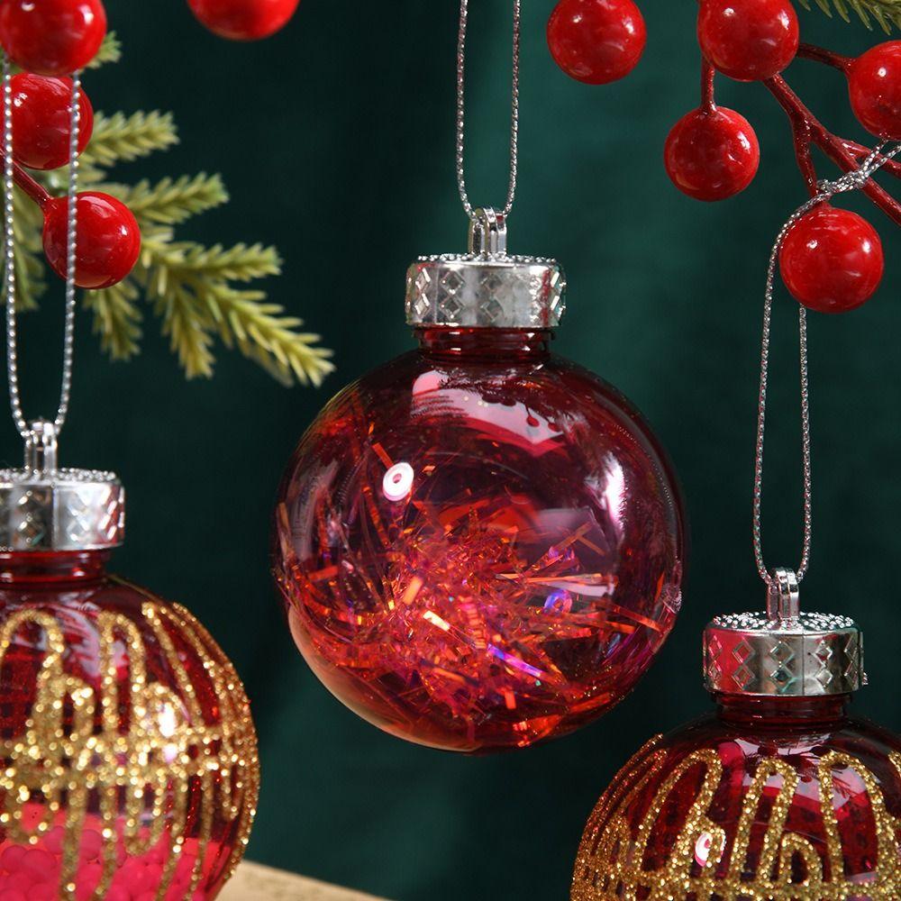 Set de 6 Nouvelles Boules 6cm Bordure Dorée Grille Peinte Boule de Noël Pendentif Plastique Décoration Sapin de Noël Décor Sapin de Noël