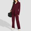 Women's Fashion V-neck Solid Color Long Sleeved Double Zipper Lapel Jacket Wide Leg Pants Sweatshirt Long Pants Set