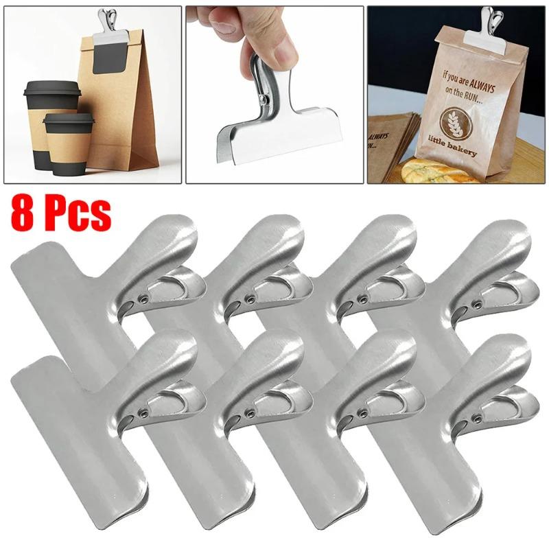 8/4pcs Stainless Steel Sealing Clip Food Snack Sealing Pocket Clip Vacuum Fresh-keeping Clip Kitchen Storage Gadgets Tools