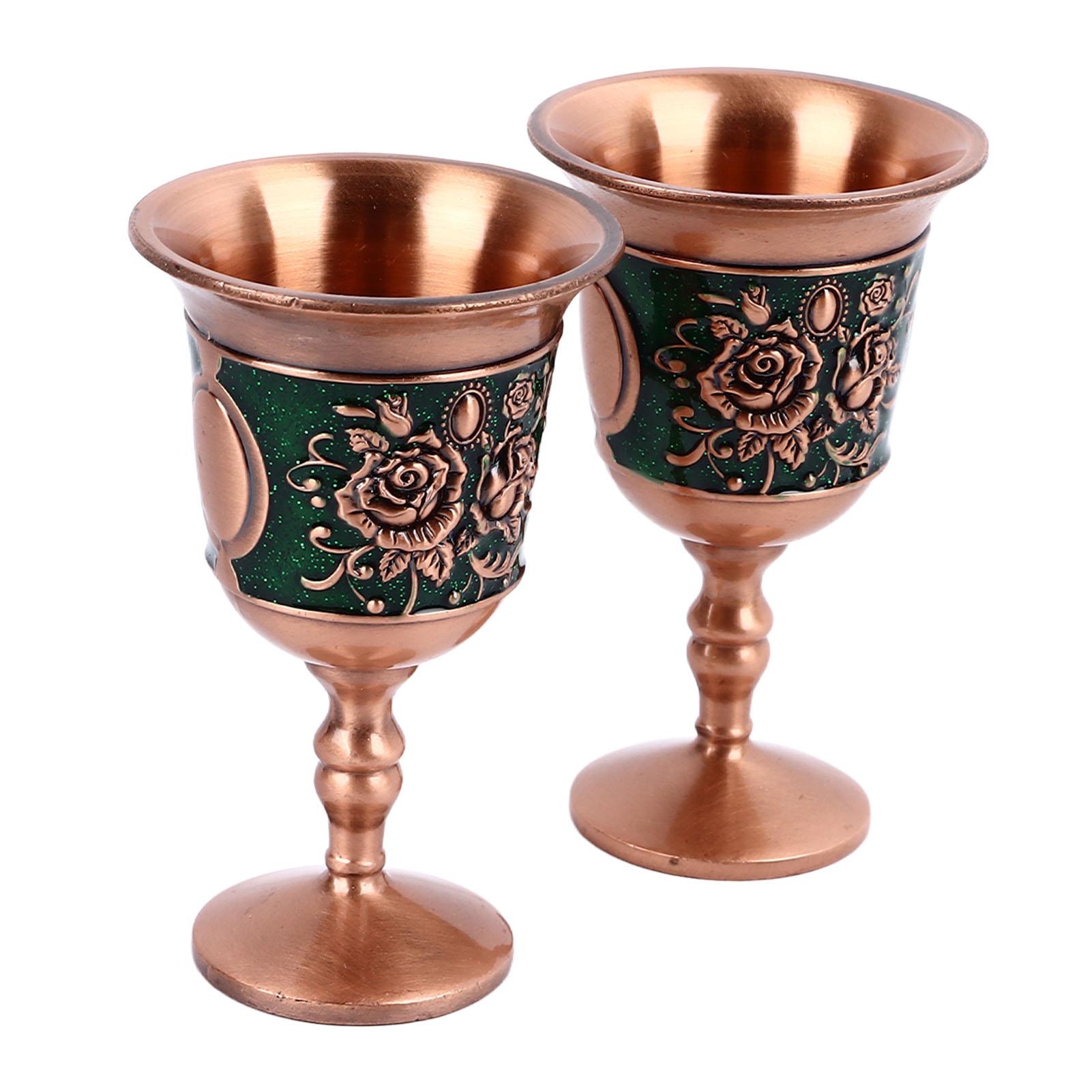 

Винтажный металлический бокал для вина с тиснением, декоративные ретро-бокалы из металла для домашнего бара, 2 шт., розовое золото (зеленый