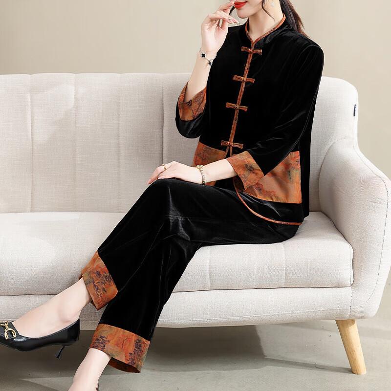 

Комплект женского спортивного костюма в китайском стиле из золотого бархата 3XL