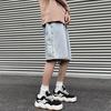 Men Denim Shorts Elastic Drawstring Waist Wide Leg Pockets Shorts with Straight Solid Color Casual Shorts Streetwear
