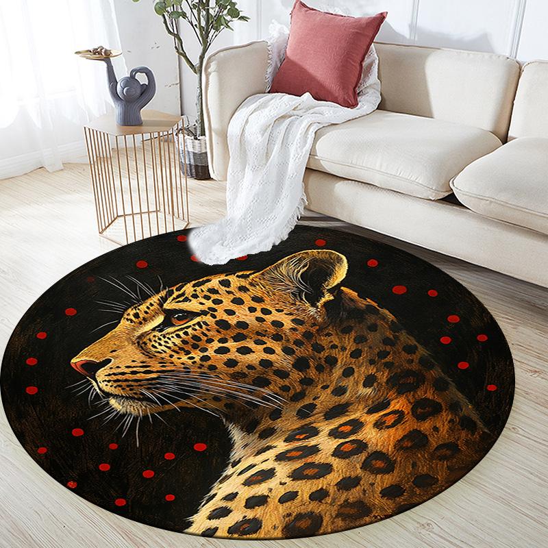 Runder Leoparden-Teppich, Teppich für Wohnzimmer, Schlafzimmer, Sofa, Spielzimmer-Dekor, Rutschfeste Fußmatte