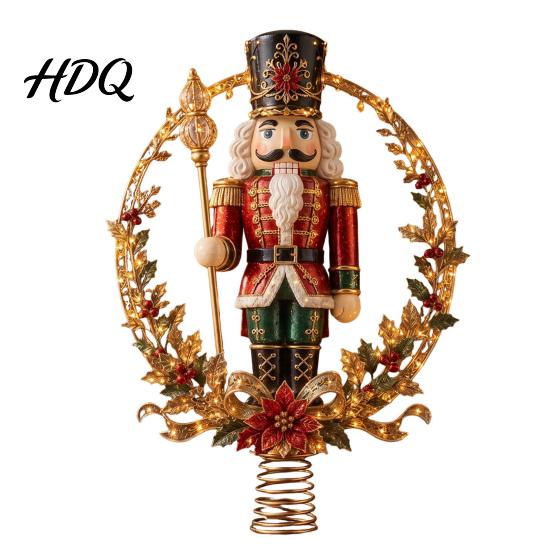 Festive Christmas Tree Finial Lighted Topper Illuminated Santa Claus Gingerbread Nutcracker Treetop Unique Winter Home
