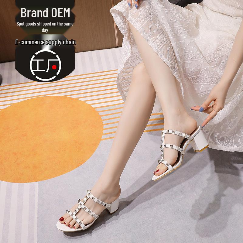 Women's Chunky Heel Peep Toe Mid-Heel Shoes – 2024 Spring/Summer