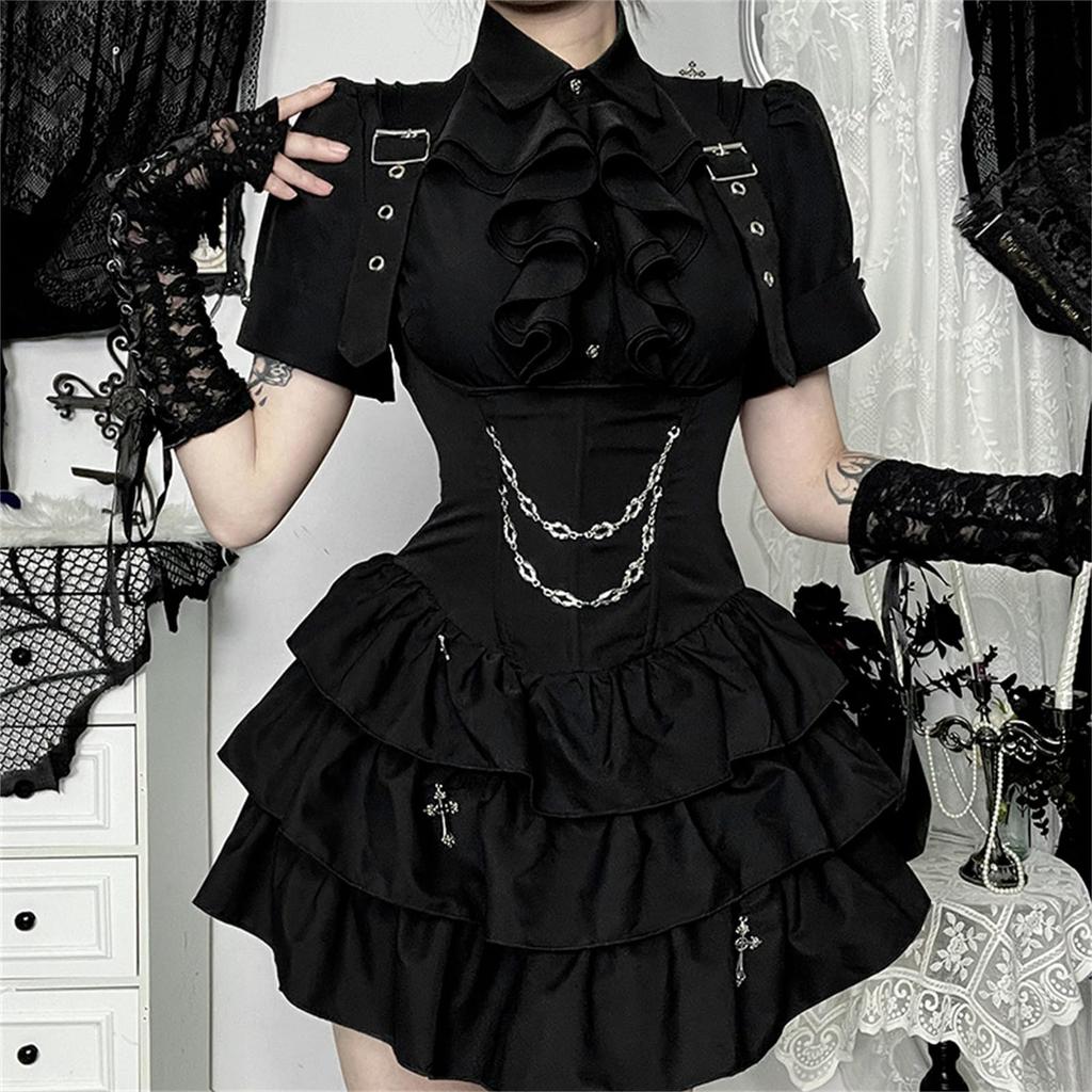 Sivrusn Halloween Cosplay Gótico Lolita Idol Lolita Mini Mina Terrestre Lolita Doentia Retro Performance Ao Vivo Tamanho P Vestido, Preto, Fantasia, Vestido, Estilo,