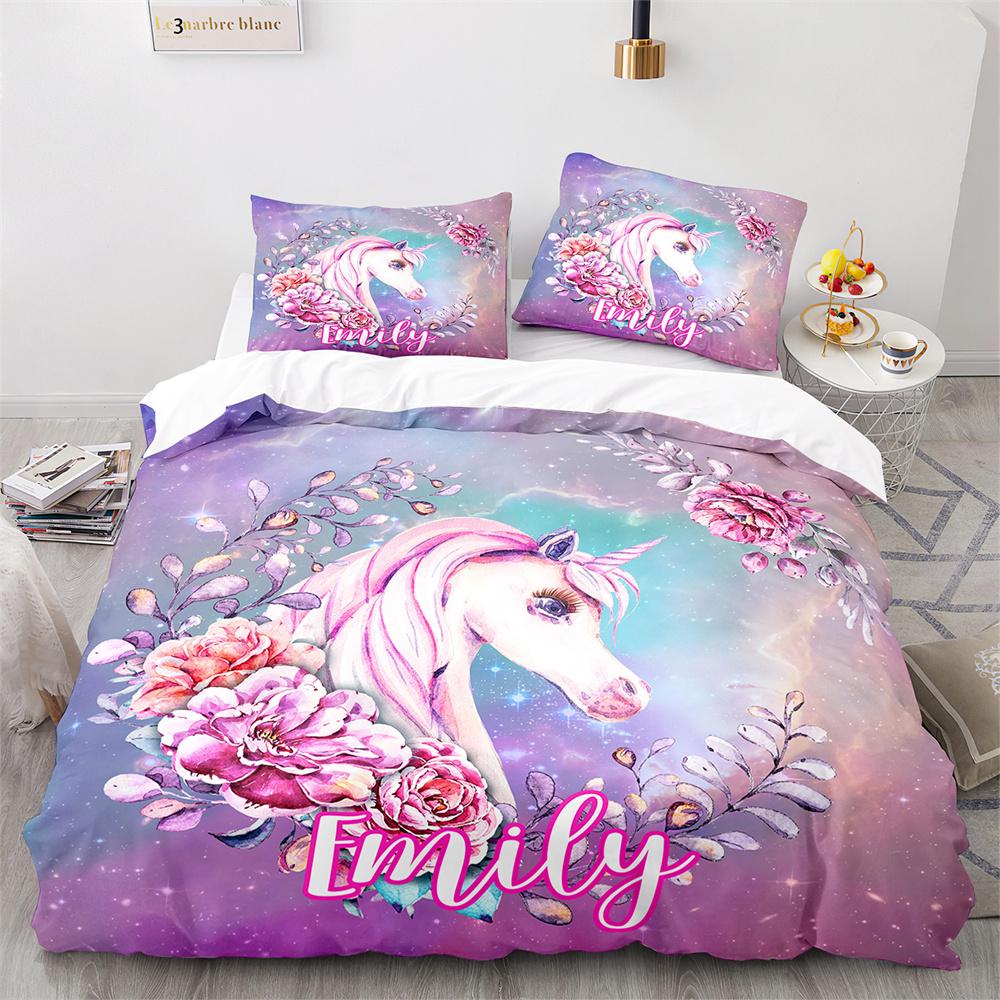 Unicorn Rainbow Duvet Cover Set King Twin Full Size Kids Boy Girl Bedding Set Colourful Cartoon Child Polyester Comforter Cover