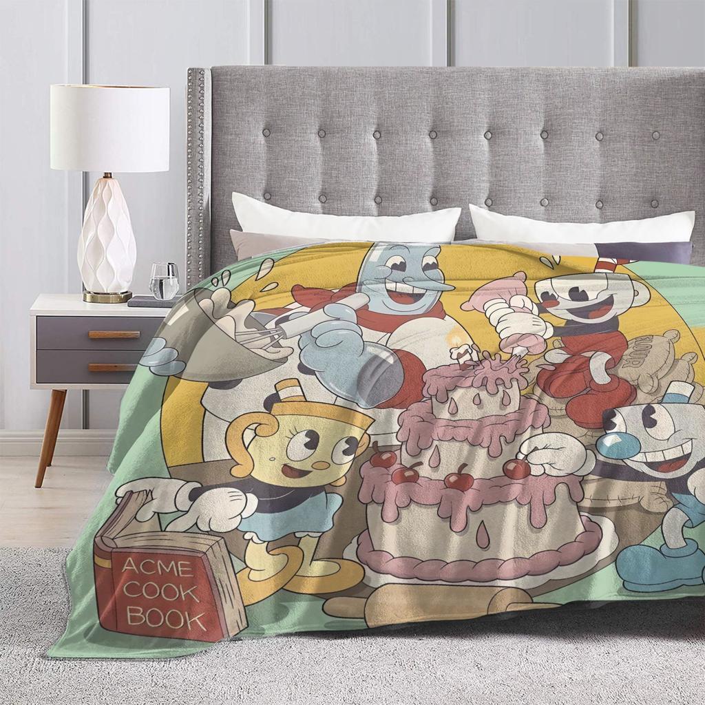 Cupheads & Mugmans Blanket Cartoon Warm Soft Funny Plush Throw Blanket For Kids Adult Living Room Flannel Bedspread Bed Cover