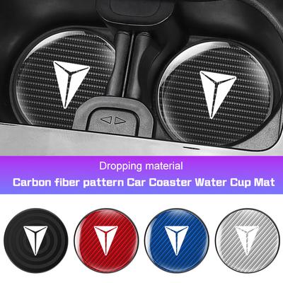 2Pcs Carbon Fiber Leather Car Coaster Water Cup Mat For Changan Deepal S7 S07 SL03 S05 G318 Non-slip Pad Interior Accessories