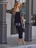 New In Autumn Winter Women's Denim Cotton Solid Color Double Pocket Long Sleeve Loose Tie Closure Coat