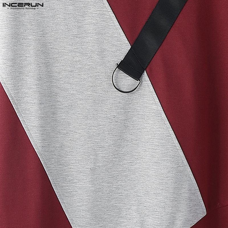 INCERUN T-shirt e Top Casual Larghi da Uomo a Manica Lunga con Patchwork Irregolare e Girocollo