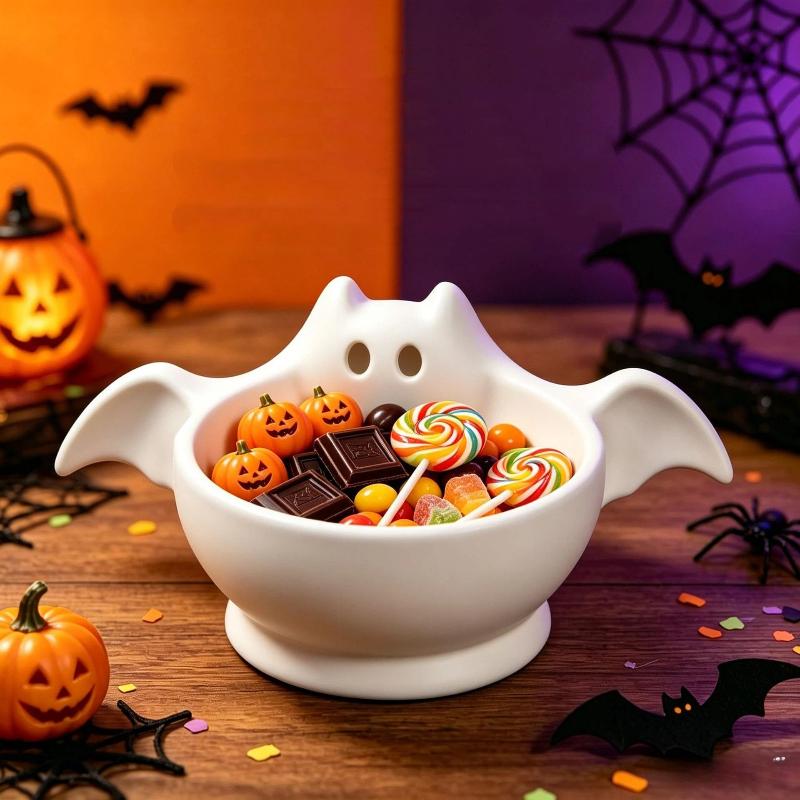 3D Printed Halloween Bat Shaped Storage Bowl Cute Luminous Halloween Snack Bowl Dark Style Gothic Desktop Candy Bowl