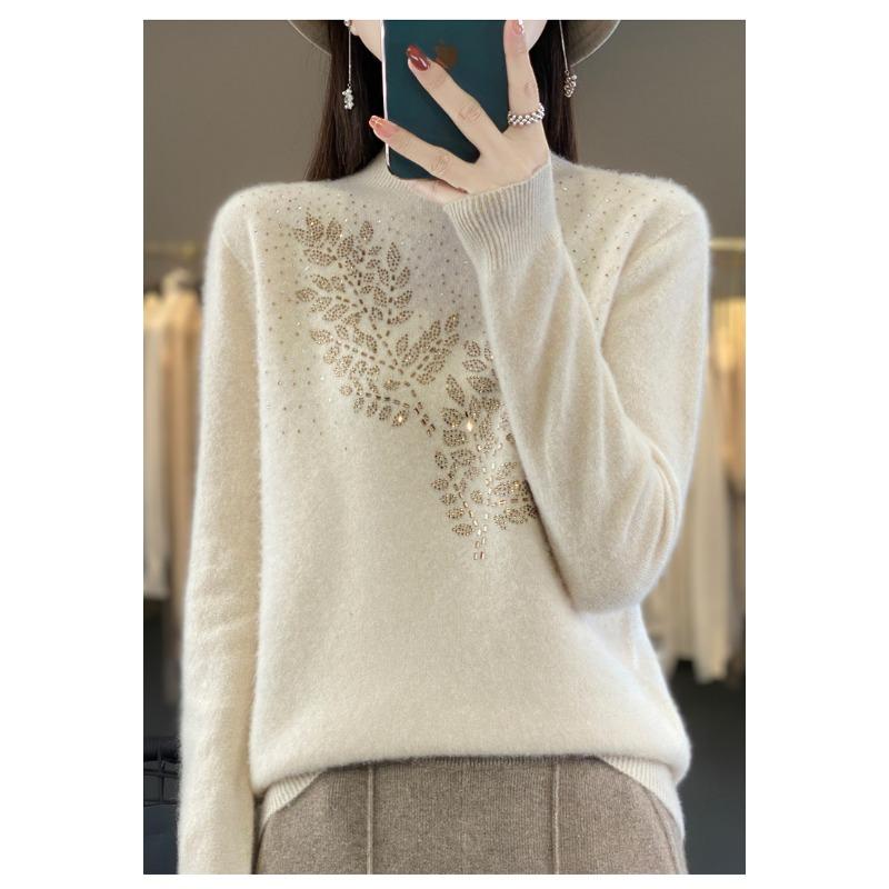 Women S Half Turtleneck Rhinestone Knitted Sweater Long Sleeve Base Layer