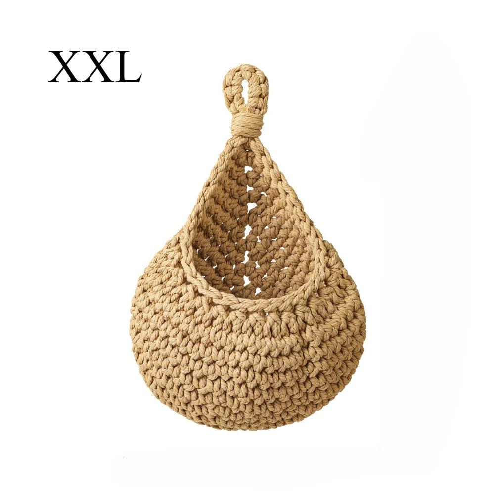 1pc Vegetable Fruit Basket Organizer Hand-Woven Wall Mounted Teardrop Mesh Pocket Plants Flowers Kitchen Garden Decoration